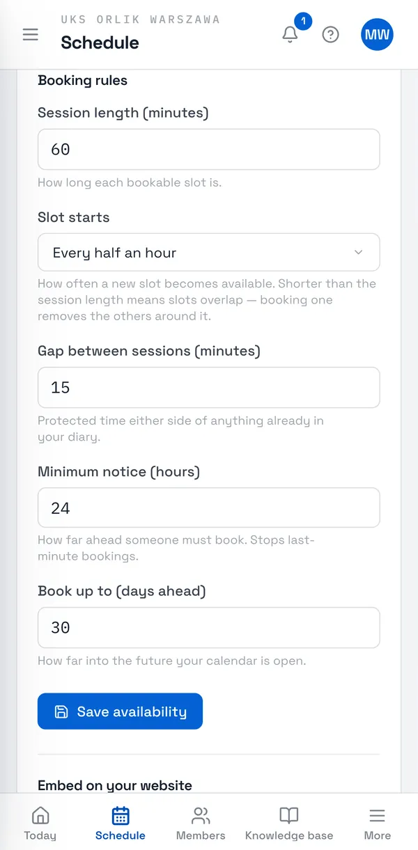 Sport Match screenshot: Booking rules.