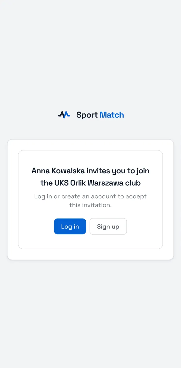Sport Match screenshot: Open the invitation link, or scan the QR code with your phone’s camera. You’ll see the club’s name and who is inviting you.
