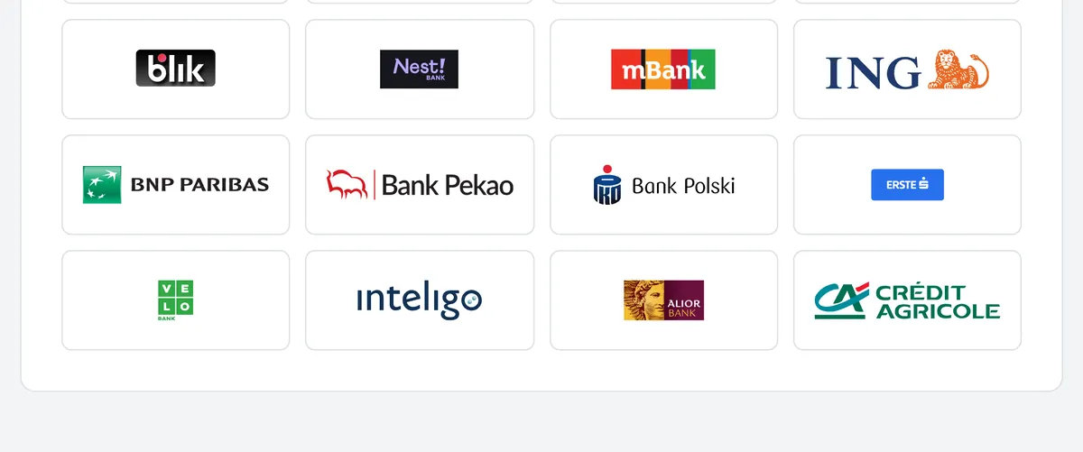 Sport Match screenshot: Pick your bank or BLIK under Choose a payment method (payments are handled by Przelewy24). You are taken to the payment page — pay as you normally would with your bank.