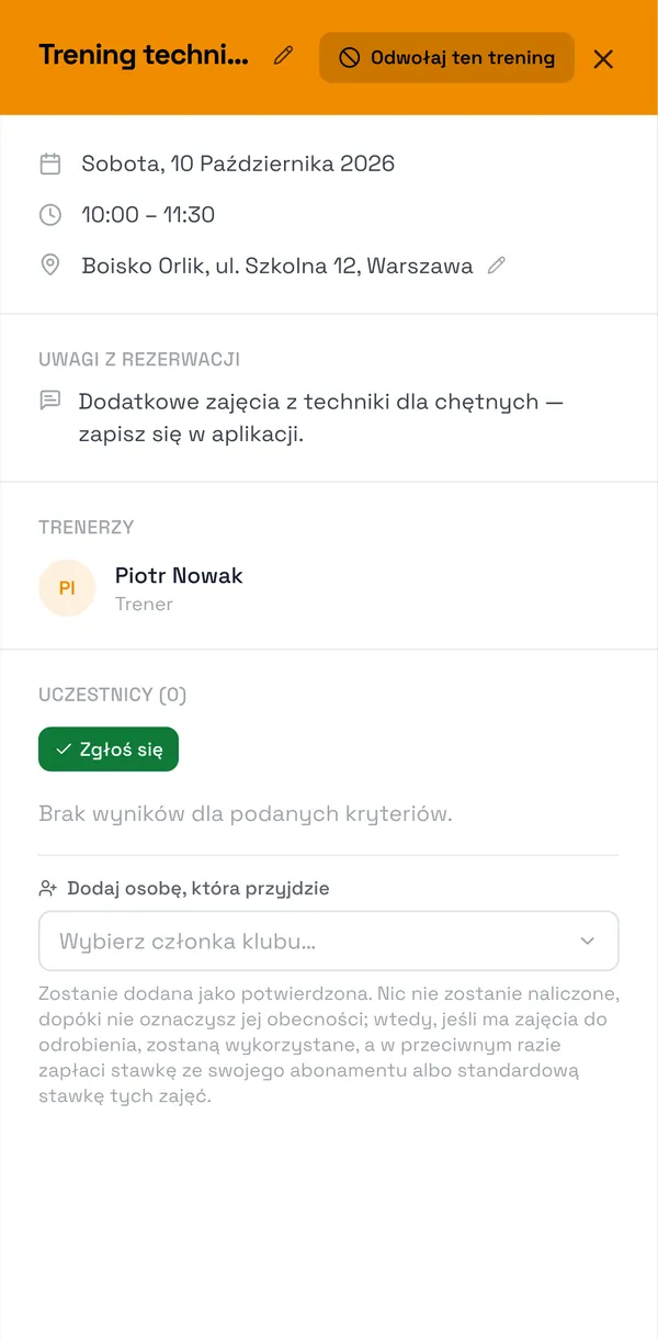 Zrzut ekranu Sport Match: Zajęcia otwarte w harmonogramie.