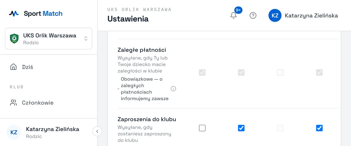 Zrzut ekranu Sport Match: Zaległe płatności: kanały zaznaczone i zablokowane.