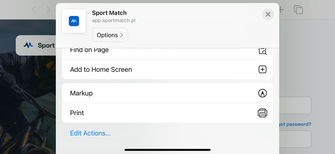 Screenshot: Scroll down and tap Add to Home Screen.
