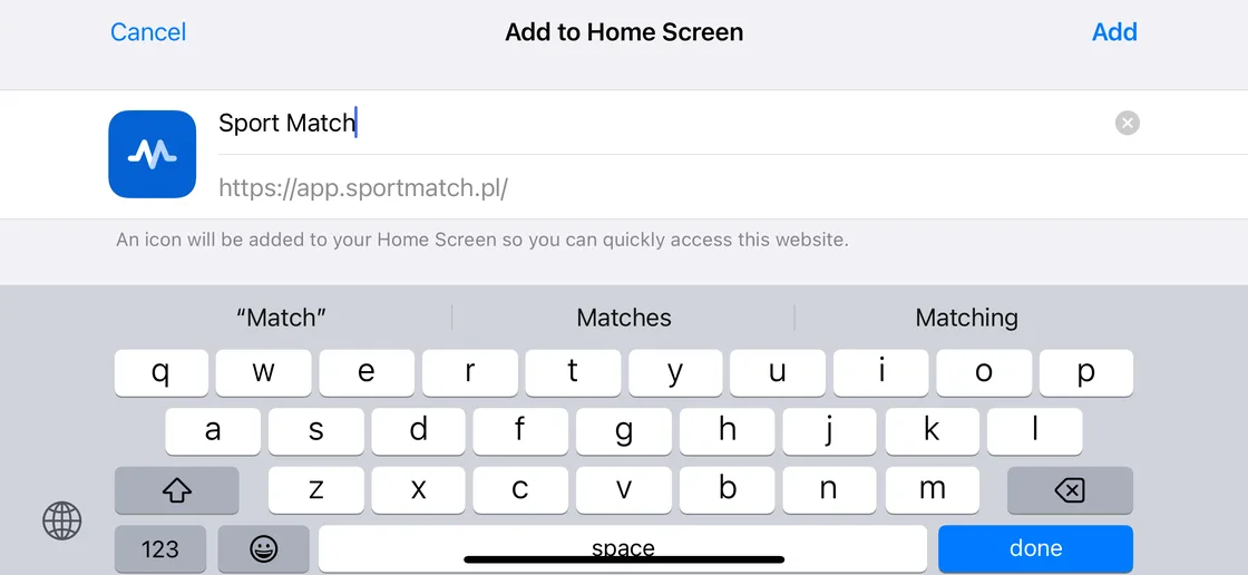 Screenshot: Tap Add in the top-right corner.