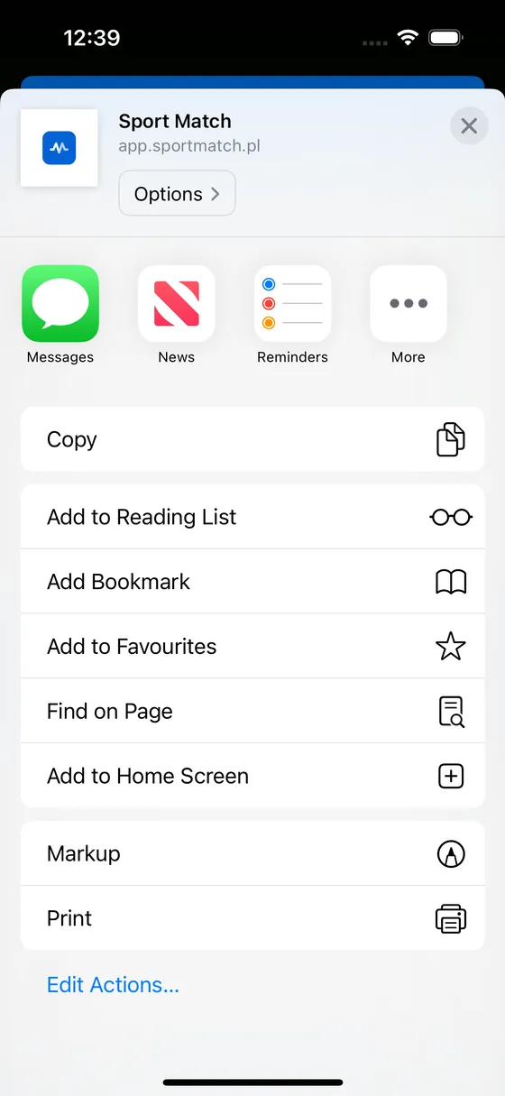 Screenshot: Scroll down and tap Add to Home Screen.