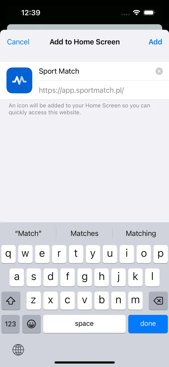 Screenshot: Tap Add in the top-right corner.
